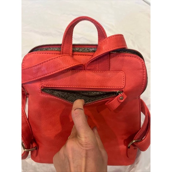 Joy Susan Red Vegan Leather Mini Backpack Double Zip Damask Lining main image 6